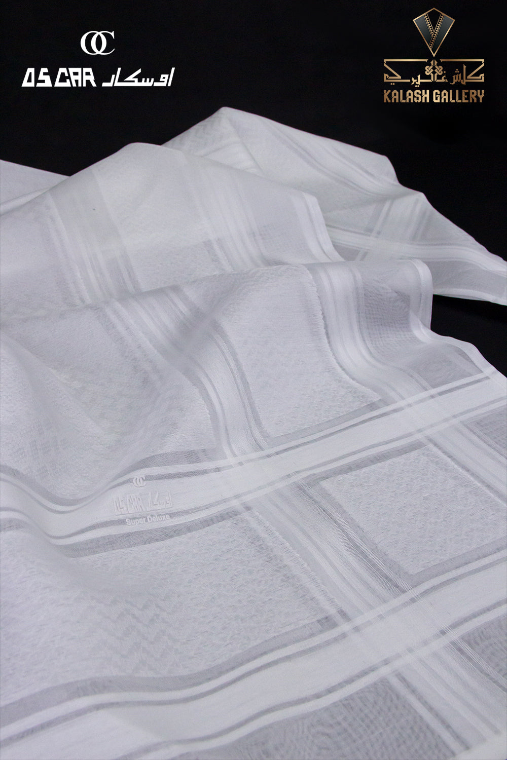 Oscar White Super Dulux Jacquard Four Ends Shemagh
