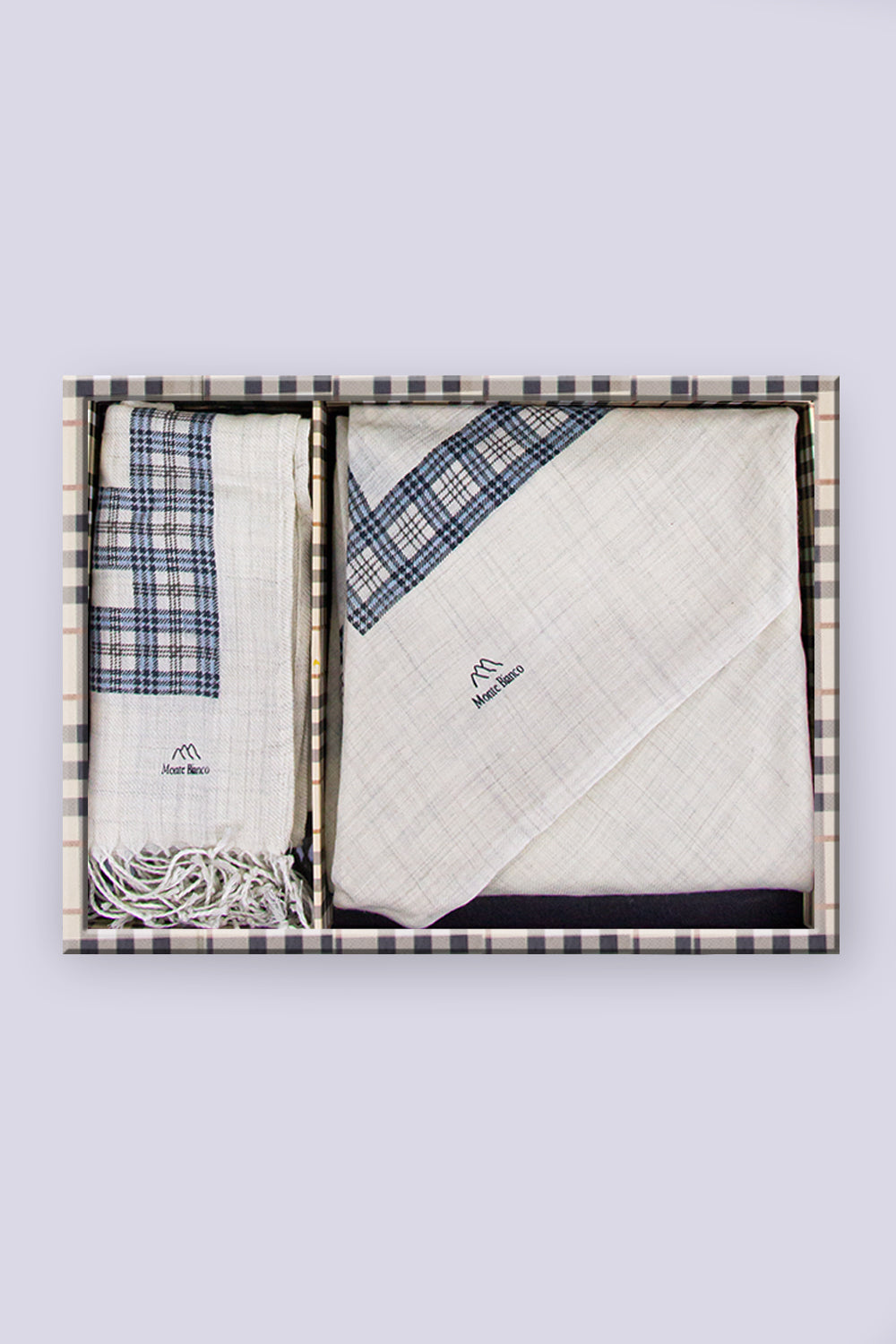 شال مونتي بيانكومن الصوف الطبيعي مطبوع + شال للرقبة هدية