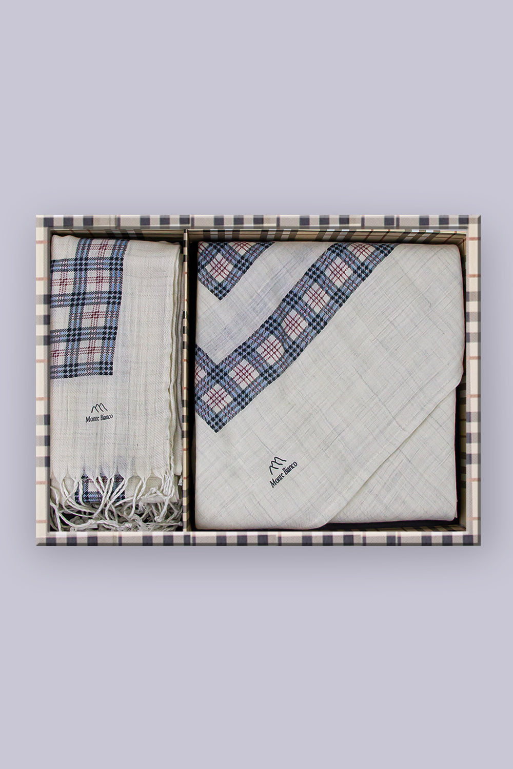 شال مونتي بيانكومن الصوف الطبيعي مطبوع + شال للرقبة هدية