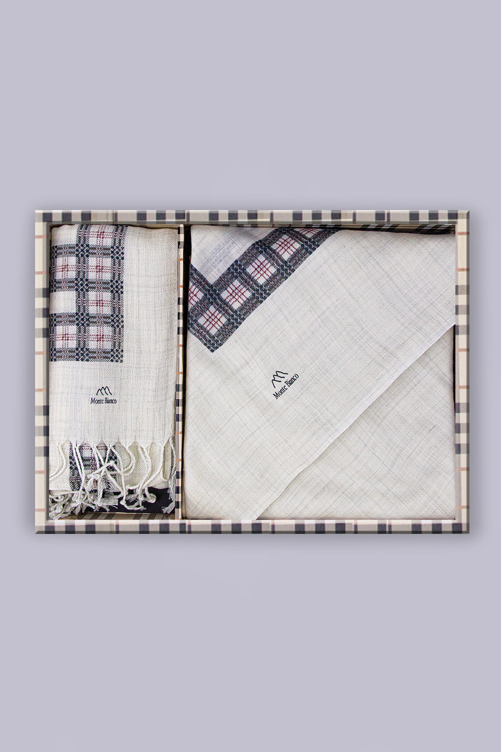 شال مونتي بيانكومن الصوف الطبيعي مطبوع + شال للرقبة هدية