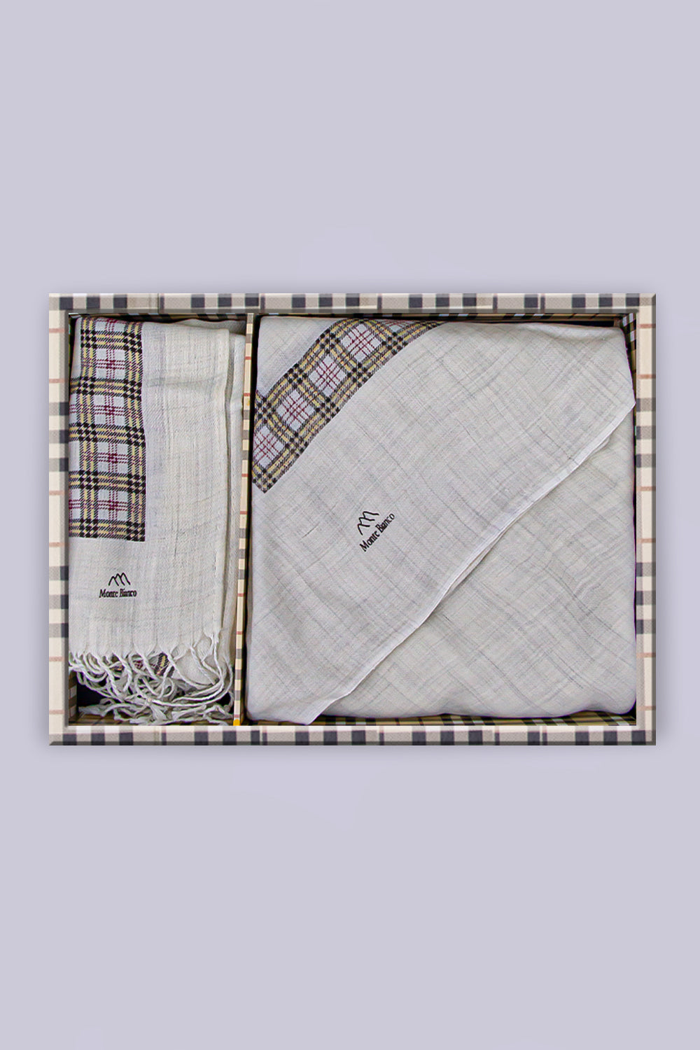 شال مونتي بيانكومن الصوف الطبيعي مطبوع + شال للرقبة هدية