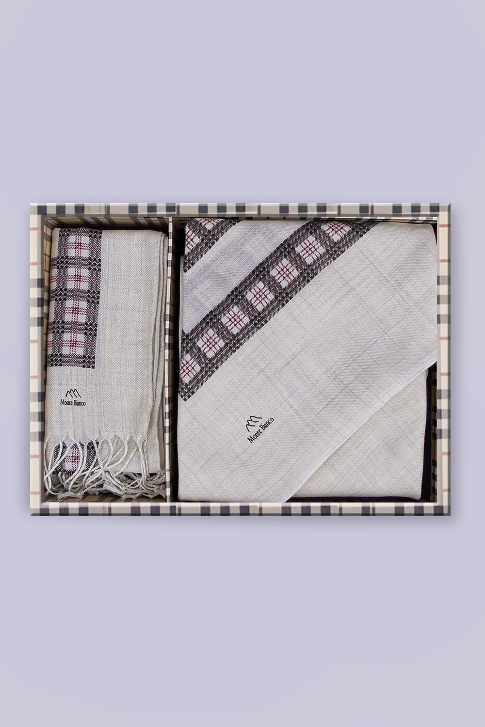 شال مونتي بيانكومن الصوف الطبيعي مطبوع + شال للرقبة هدية