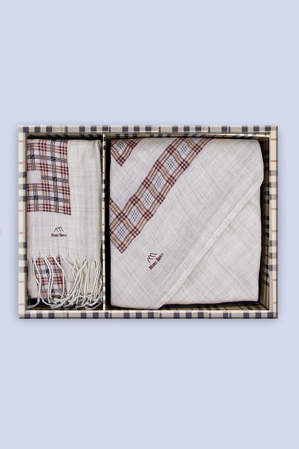 شال مونتي بيانكومن الصوف الطبيعي مطبوع + شال للرقبة هدية