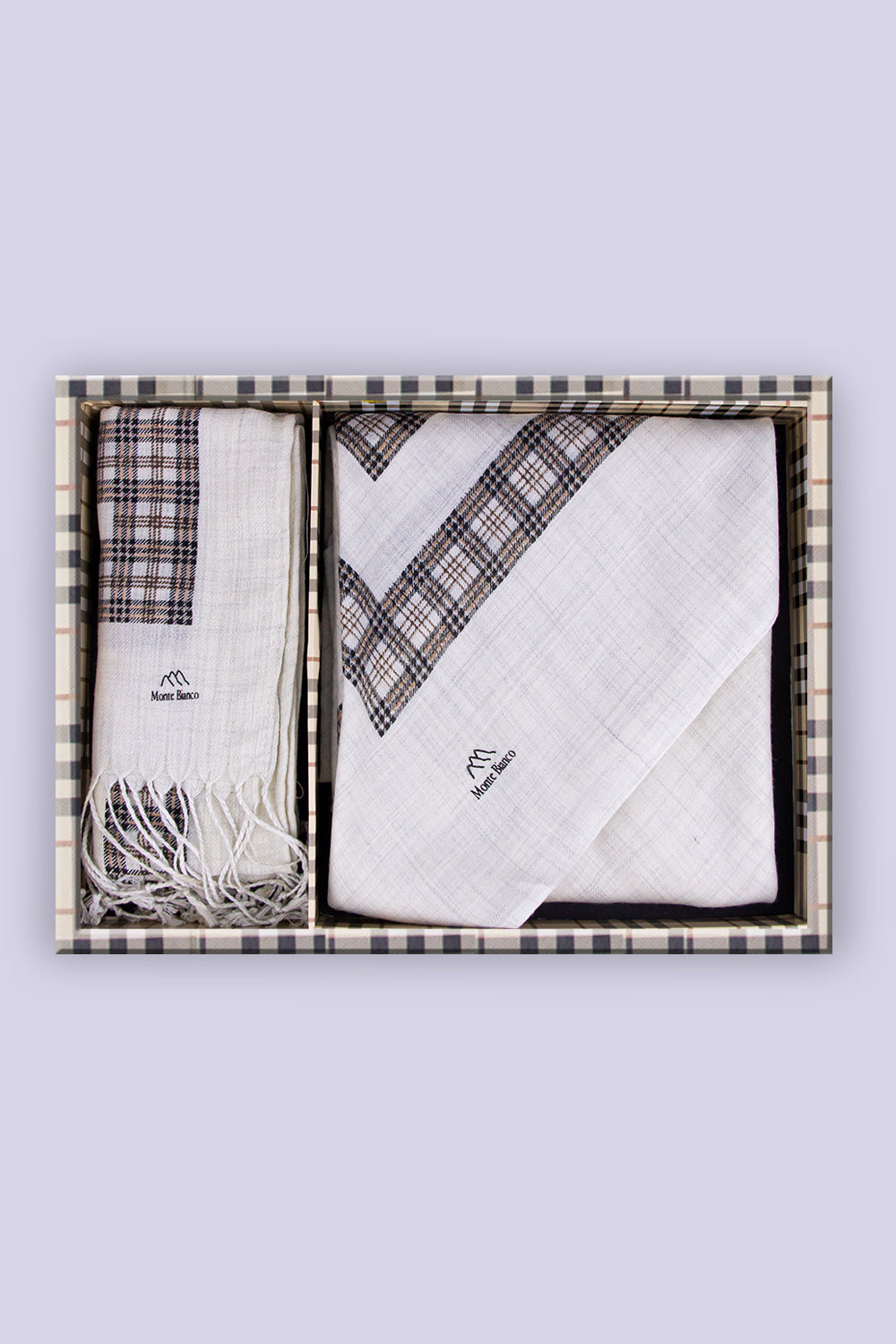 شال مونتي بيانكومن الصوف الطبيعي مطبوع + شال للرقبة هدية