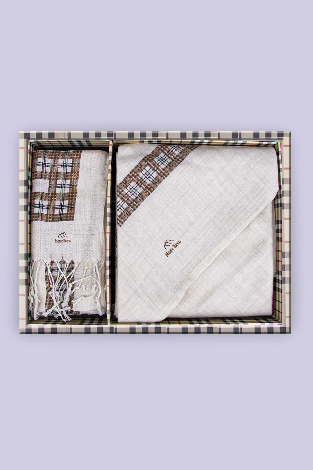 شال مونتي بيانكومن الصوف الطبيعي مطبوع + شال للرقبة هدية